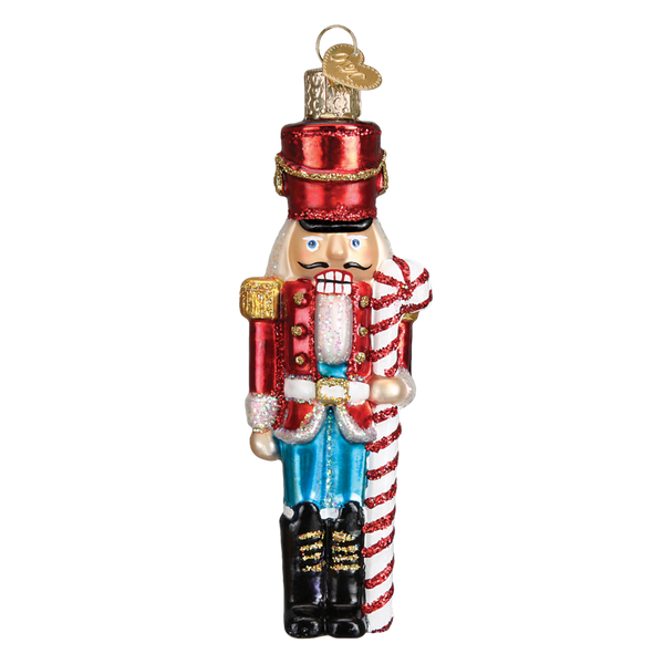 Peppermint Nutcracker Glass Ornament